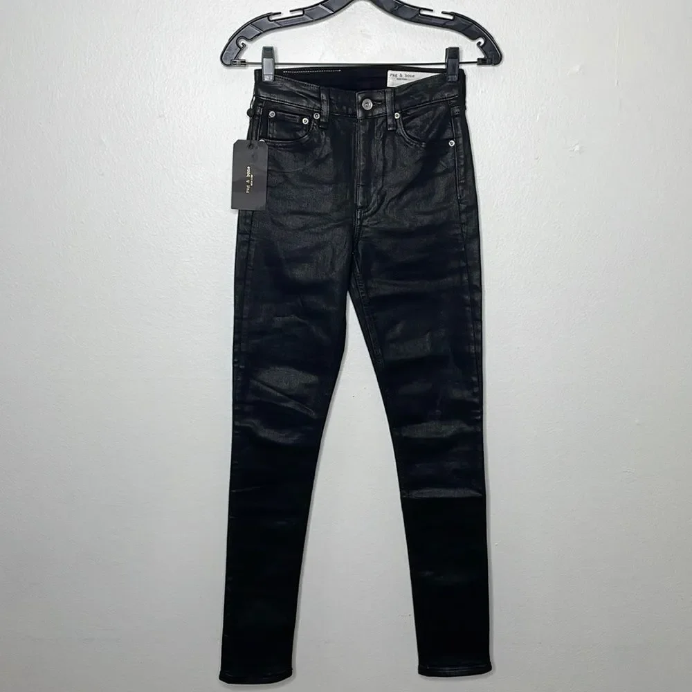 rag & bone Womens Size 23 Nina High Waist Coated Ankle Skinny Jeans Black